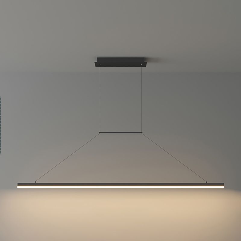 Modern Metal Island Light Linear 1-Head Restaurant Hanging Lamp with Silica Gel Shade