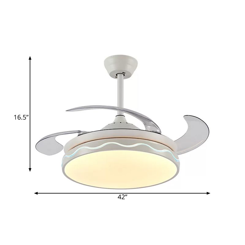 Weiß runde hängende Lüfterlampe Nordic Style Acryl Wohnzimmer LED 4 Klingen Halbflush -Mount, Fernbedienung/Wandsteuerung/Frequenzumwandlung und Fernbedienung, 42 "breit