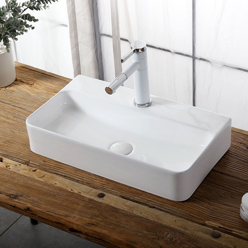 Modern Vessel Bathroom Sink Rectangular Porcelain Drain Vessel Sink(Not Included Faucet)