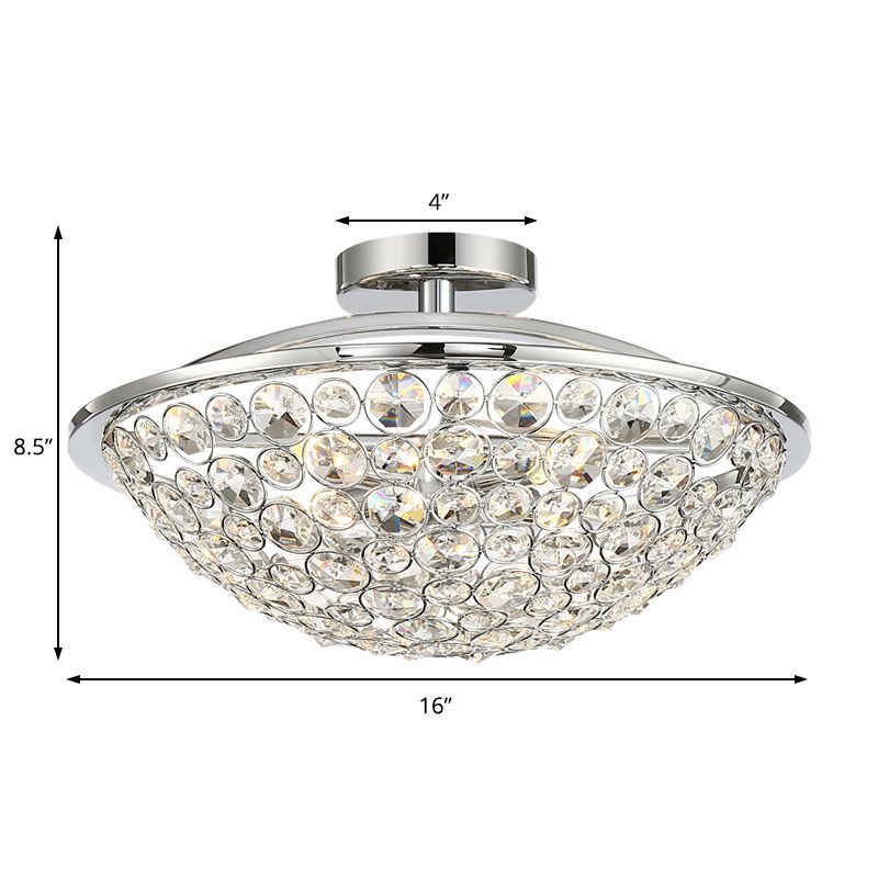 Dome plafond Light Métal et cristal 3 lumières balcon semi-flush Mount Light in Chrome
