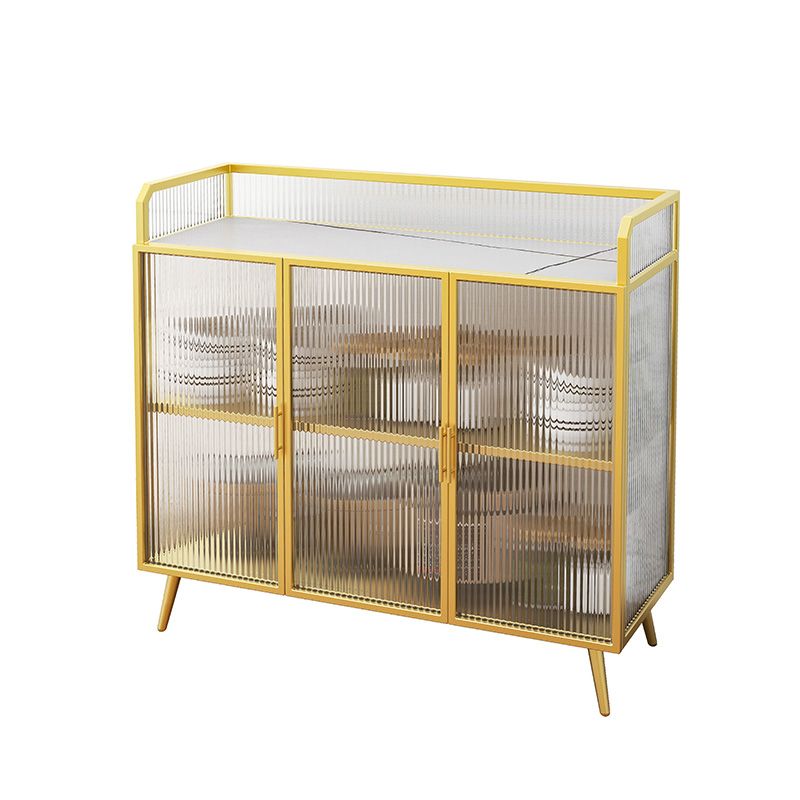 Modern Sideboard Metal Frame and Stone Top Sideboard with Glass Door for Kitchen