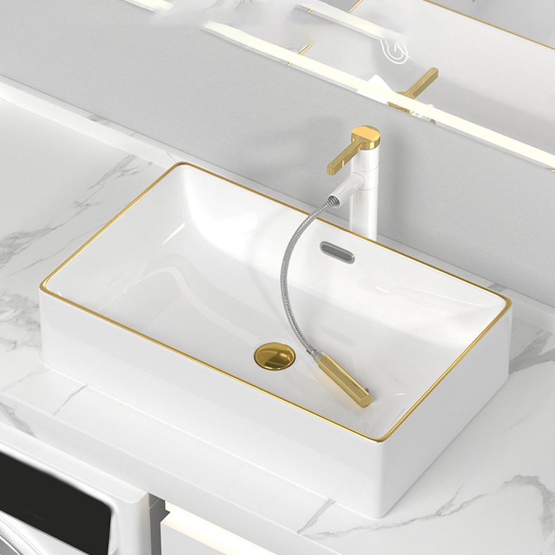 Traditional Vessel Sink Rectangular Porcelain with Overflow And Drain Assembly Wash Stand