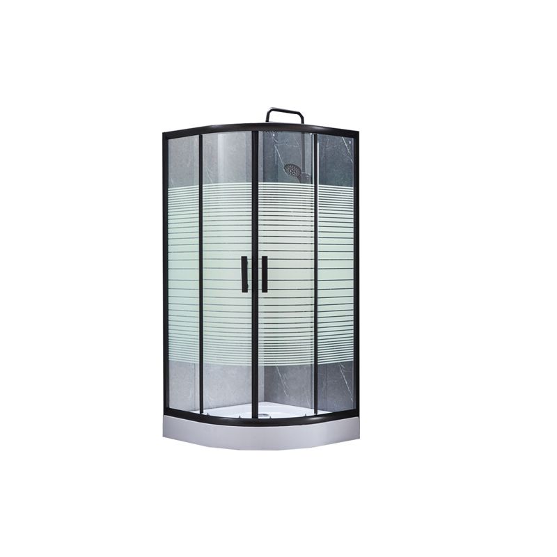 Tempered Glass Shower Enclosure Black Double Sliding Door Shower Kit