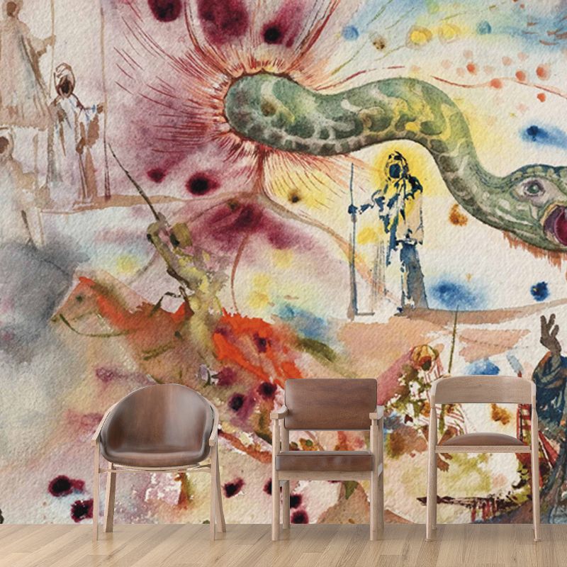 Surrealism Worms Wall Mural Decal Green-Red Bedroom Wall Decor, Custom Size Available