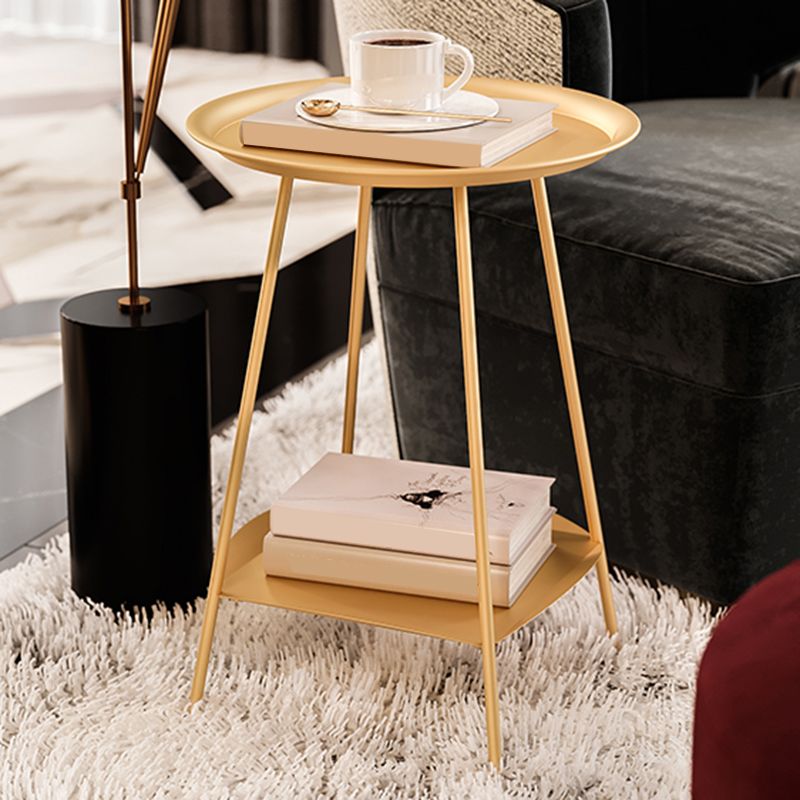 Metal Tray Top Side End Table 4 Legs Double Tier Corner Table