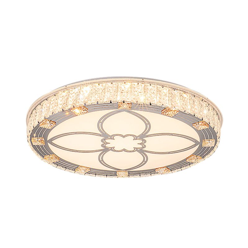 Round Flush Mount Light Contemporary Acrylic LED White Ceiling Light Fixture with Crystal Accent