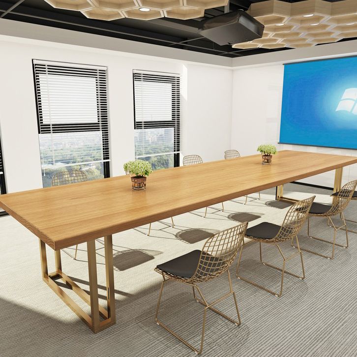 Rectangle Solid Pinewood Brown Tone Dining Table Simplicity Double Pedestal Table for Dining Room