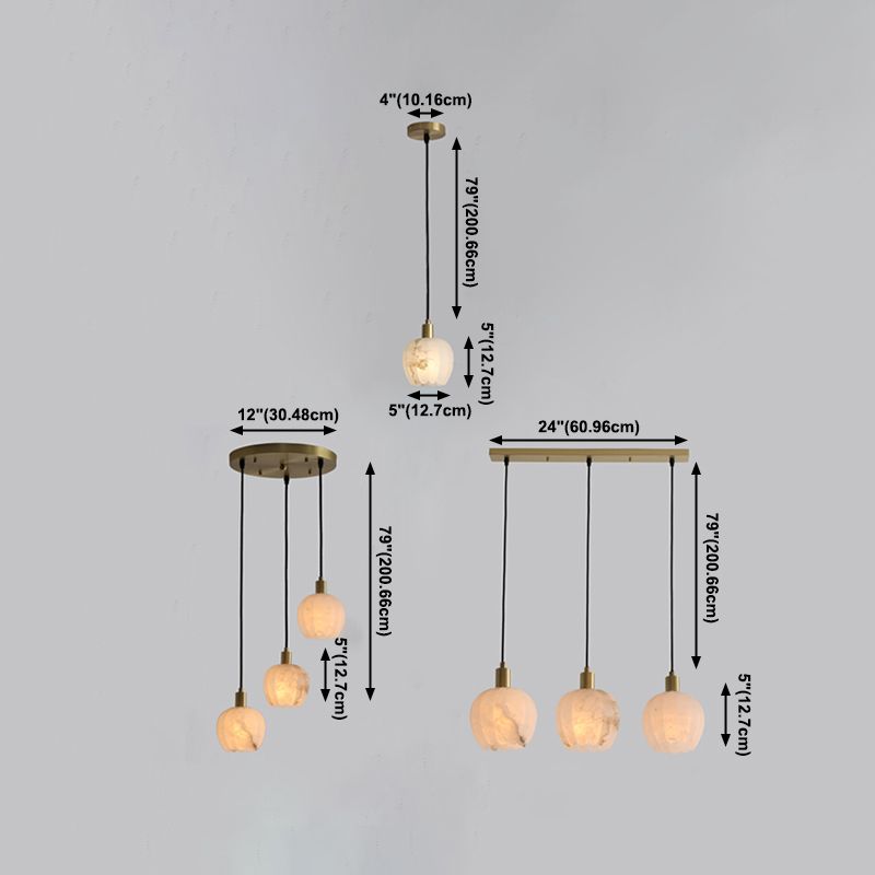 Minimaliste de style tambour grappe pendentif lumineuse, plafonnier multi-pendentif en marbre