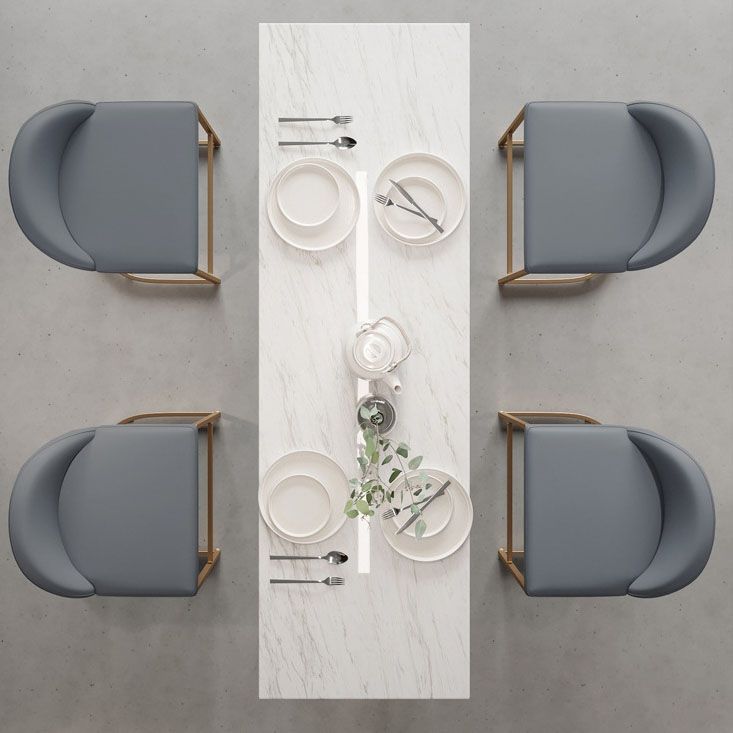 Glam Gold Double Pedestal Bar Dining Table Rectangle Stone Top Bar Height Table