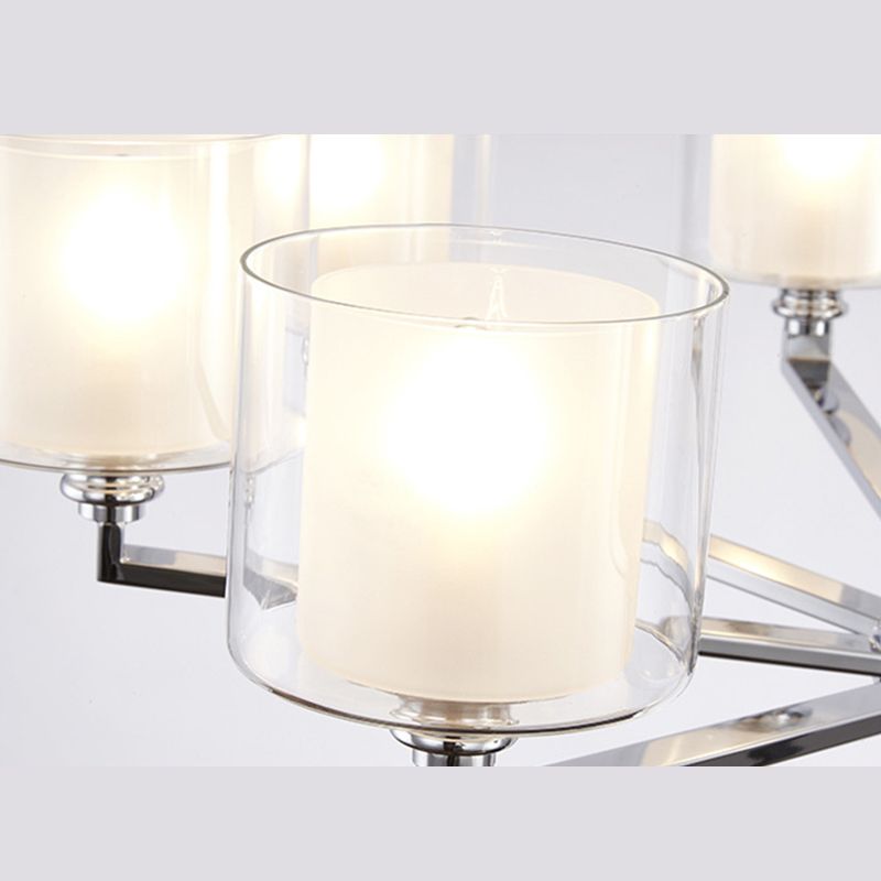 Chrome Metal Radial Pendant Light Modern Cylindrical Clear Glass Shade  Bedroom Chandelier Lighting