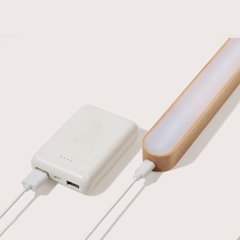 USB Rechargeable Bar Shaped Wall Lamp Modern Wooden Bathroom LED Wall Light Fixture