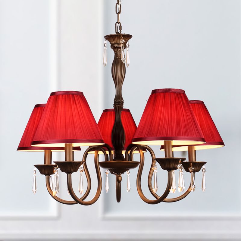 Vintage Conical Chandelier Multi-Colored Pleated Fabric Pendant Light