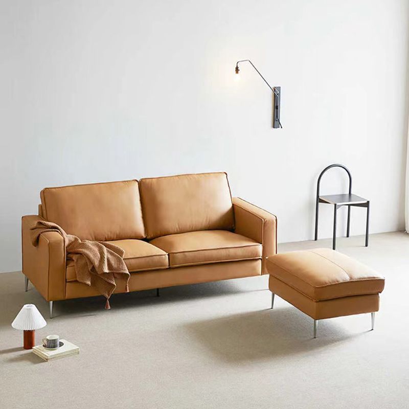 Cushions Faux Leather Square Arm Sofa with Stain Resistant and Waterproof