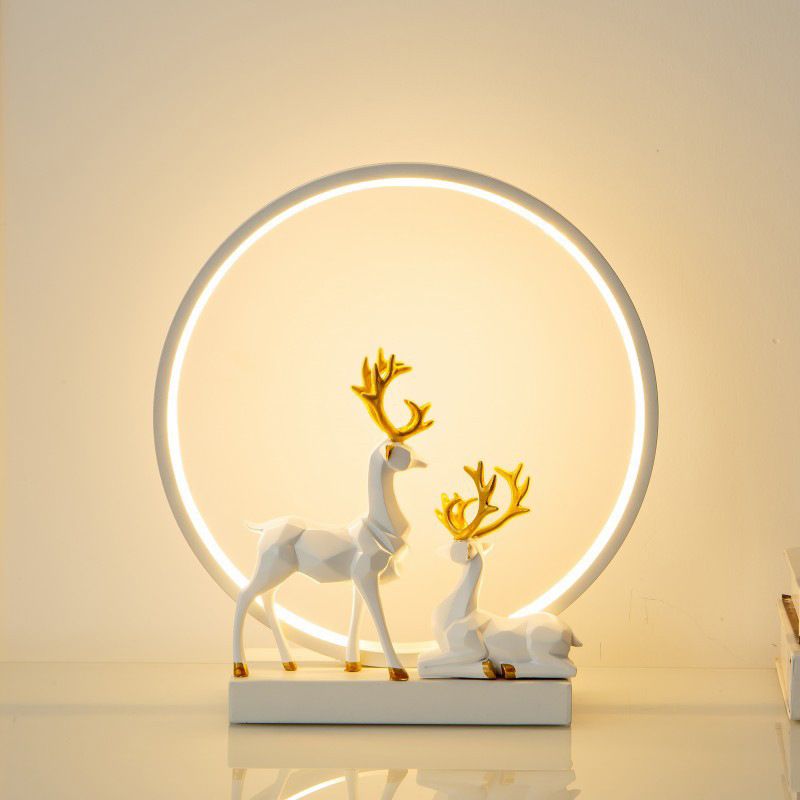 Nordic Ring Shaped Table Light Bedroom LED Night Stand Lamp with Decorative Deers