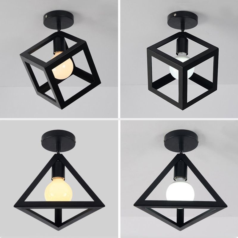 Plafoniera da incasso geometrica nera in stile creativo industriale in ferro battuto per corridoio