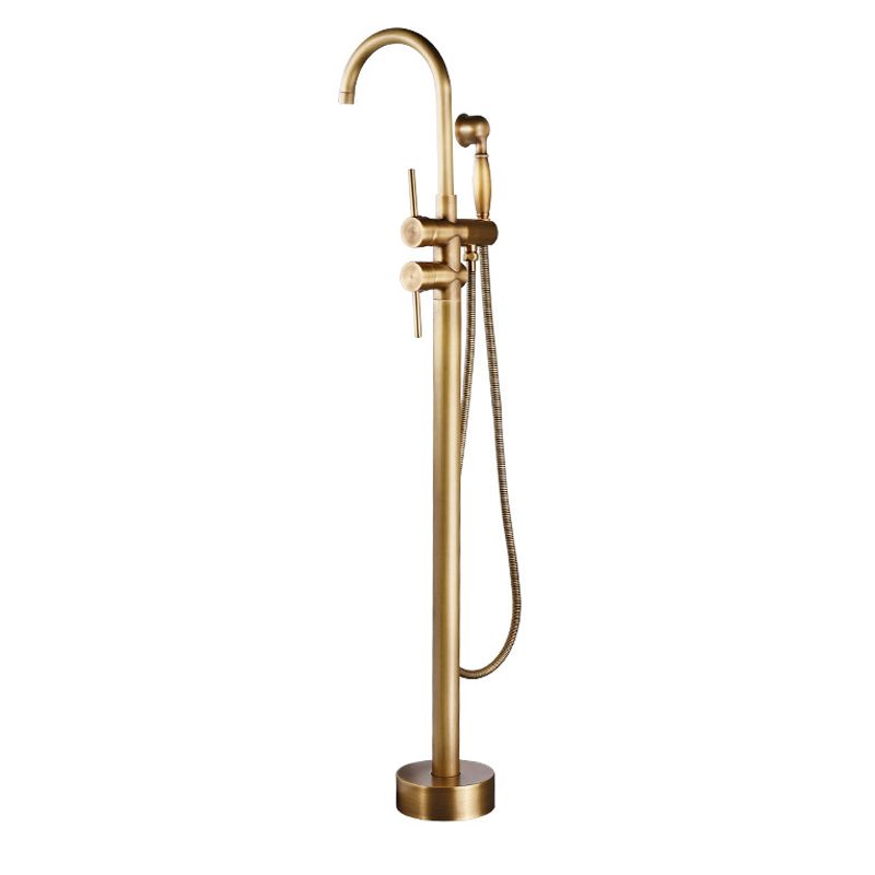 Floor Mounted Metal Freestanding Tub Filler Double Handles Freestanding Bathtub Faucet