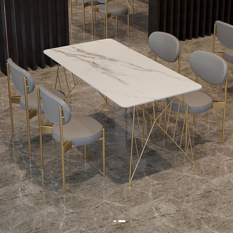 Glam Stone Top Dining Table Set 1/2/5 Pieces Rectangle White Indoor Dinette Set