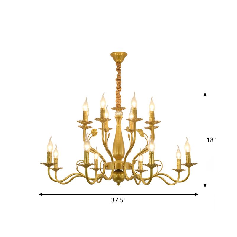 Gold 6/12/16 Lights Chandelier Light Fixture Traditional Metal Swooping Arm Pendant Lamp for Living Room