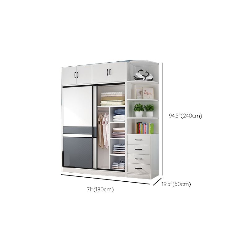 White Wood Frame Wardrobe Freestanding Wardrobe Armoire with Shelves