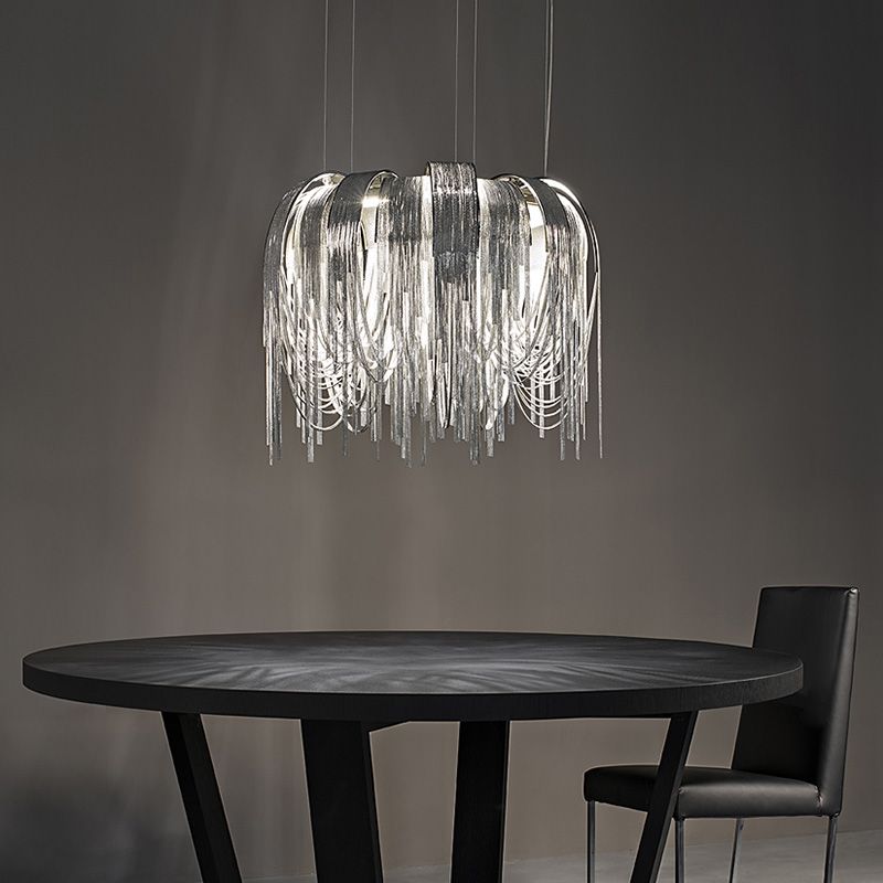 Chain Hanging Pendant Light Tassel Metal Chandelier Light for Dining Room Living Room