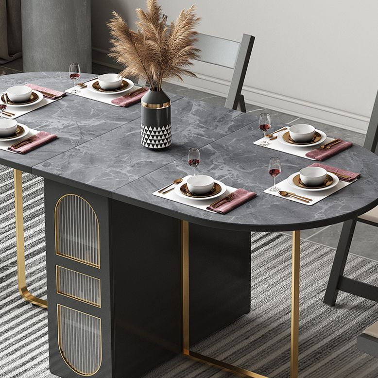 59-inch Oval Shape Casual Dining Table Two-Color Extendable Table with Sintered Stone