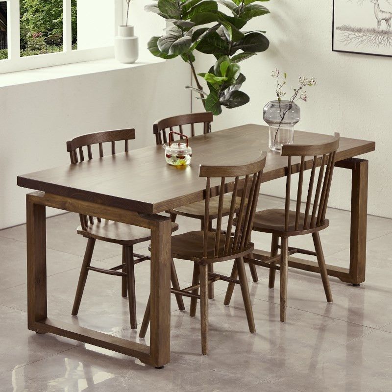 Vaste houten bruine tint tafel eenvoud Sled Base Tafel voor eetkamer