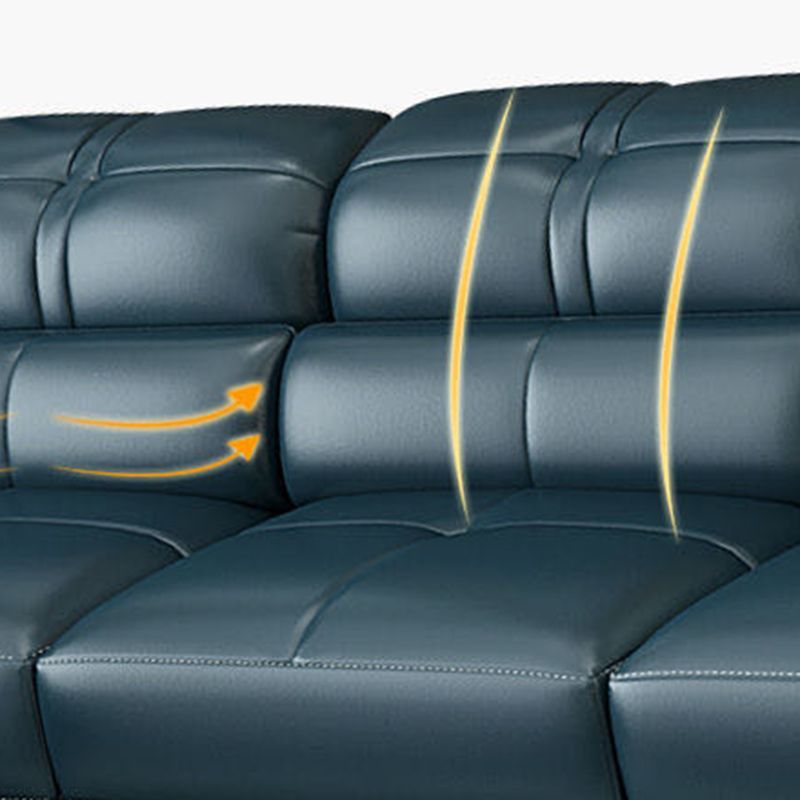 Genuine Leather Sectional 34.65"High Pillow Top Arm Sofa with Storage, Blue