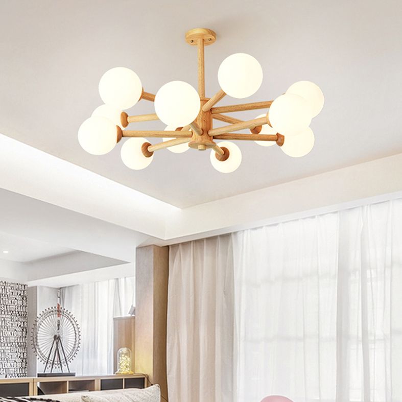 Bolas Luz de colgante de lámpara Estilo minimalista Luz de techo de sala de estar de madera