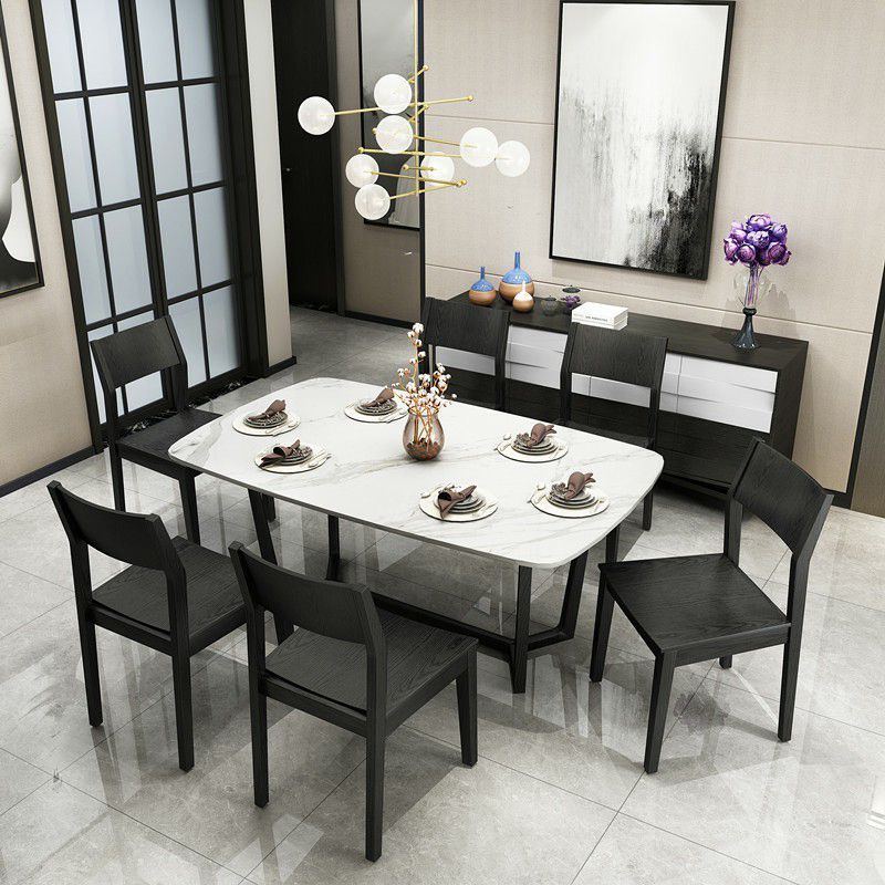 Wood Industrial Restaurant Side Chair Open Back Dining Chair with Black Legs