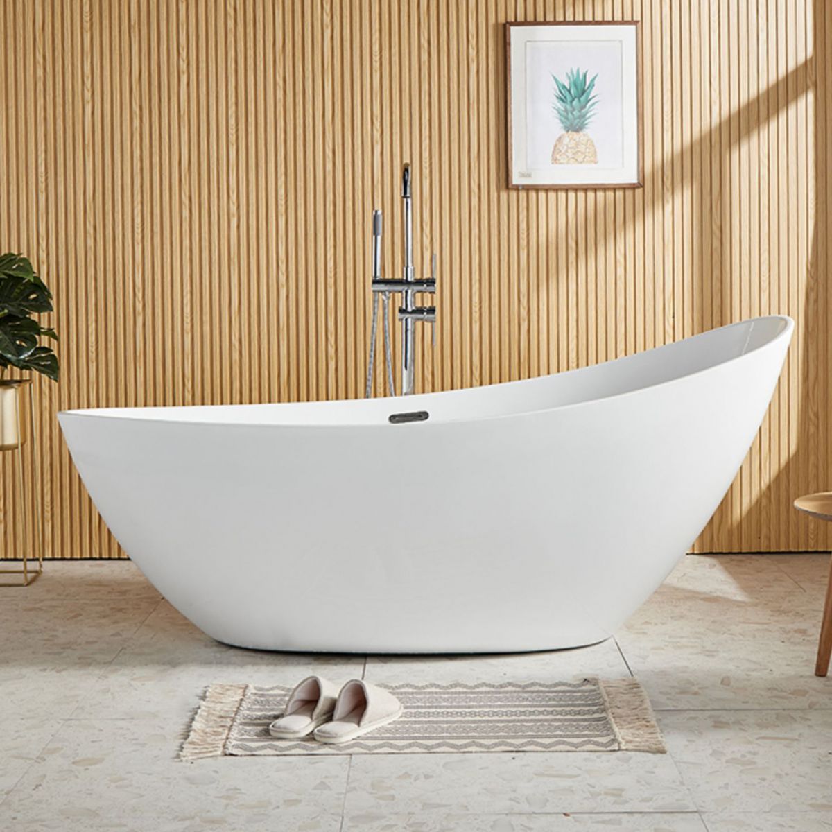 Antique Finish Oval Bathtub Stand Alone Modern Soaking Bath Tub