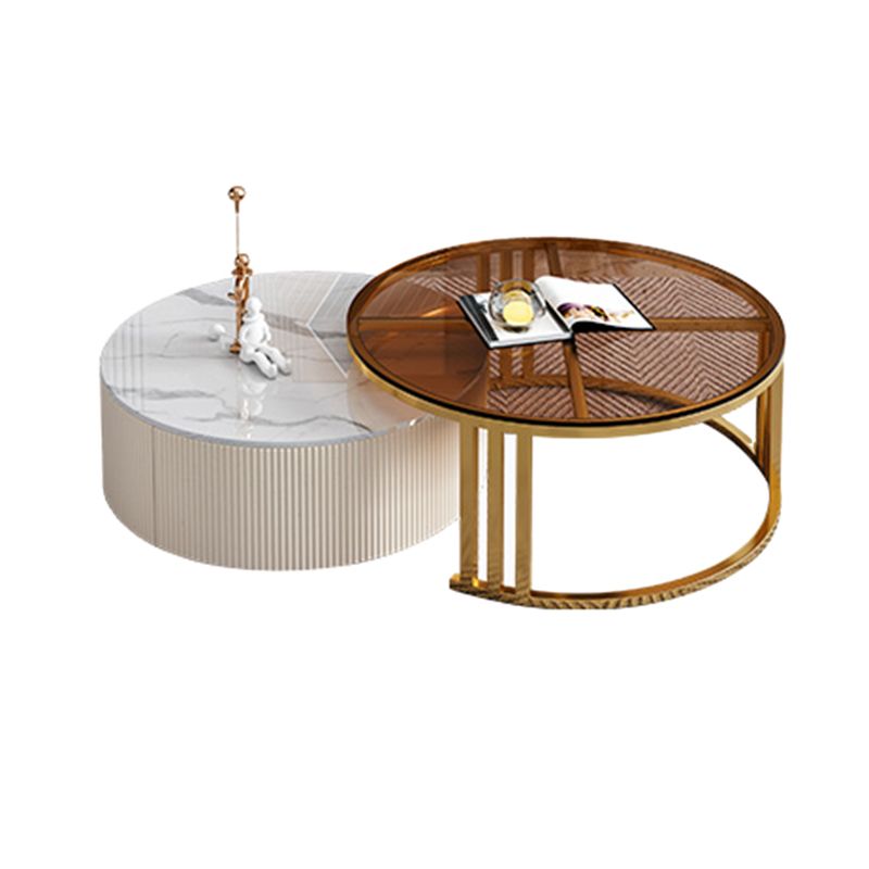 Glass Coffee Table Frame Round Nesting Coffee Table with Storage Drawers