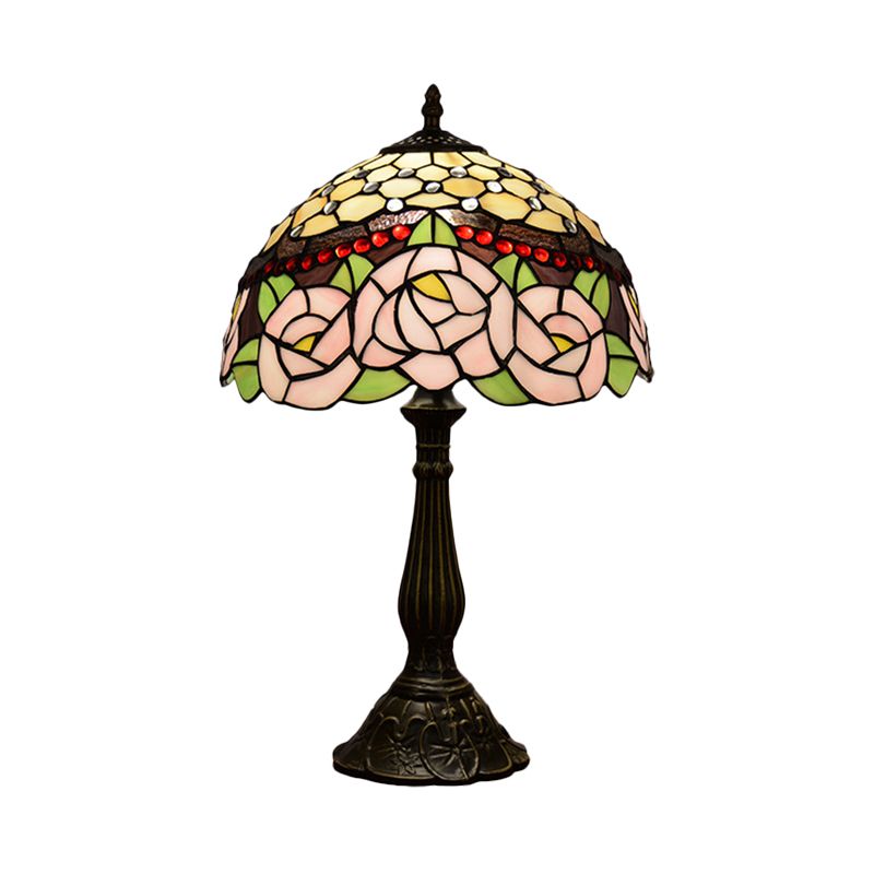 Peony Blossom Table Light Tiffany Handcrafted Pink/Orange Glass Single Bronze Night Lamp