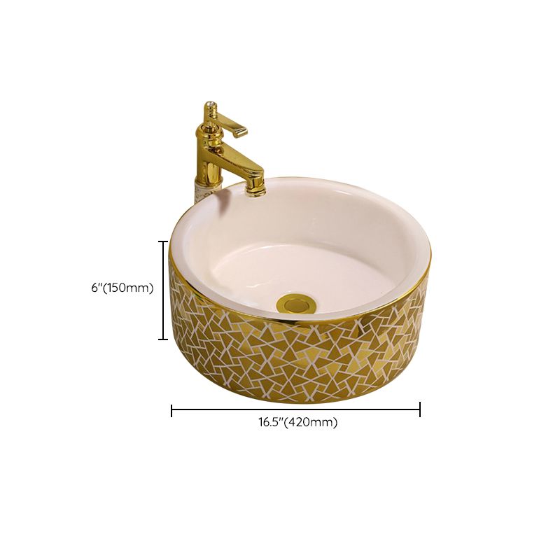 Glam Vessel Lavatory Sink Oval Porcelain with Faucet Vessel Sink