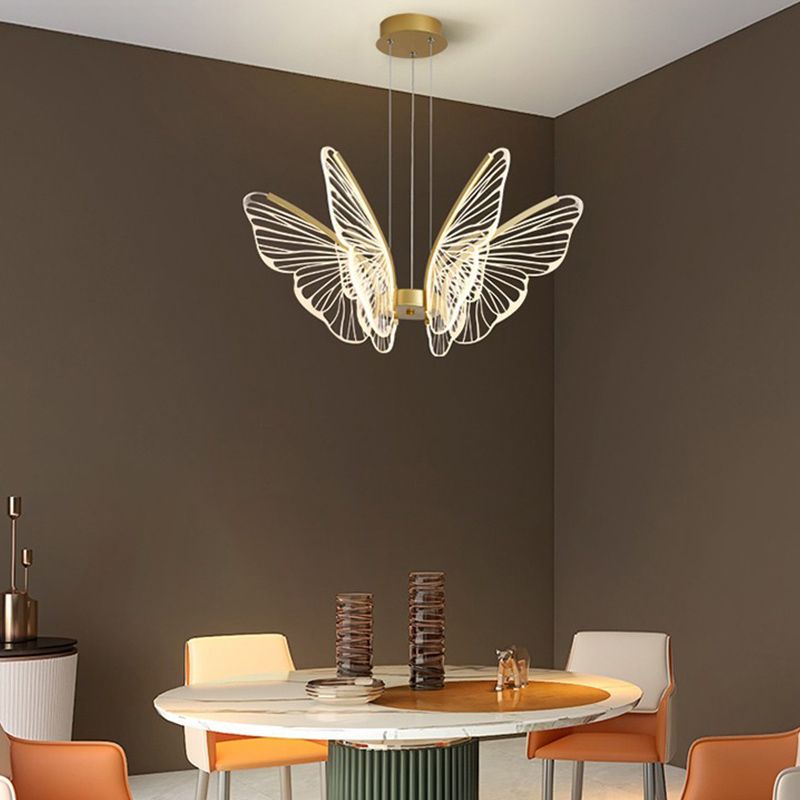 Butterfly Shape Metal Hanging Light Modern Style Multi Lights Cluster Pendant in Gold