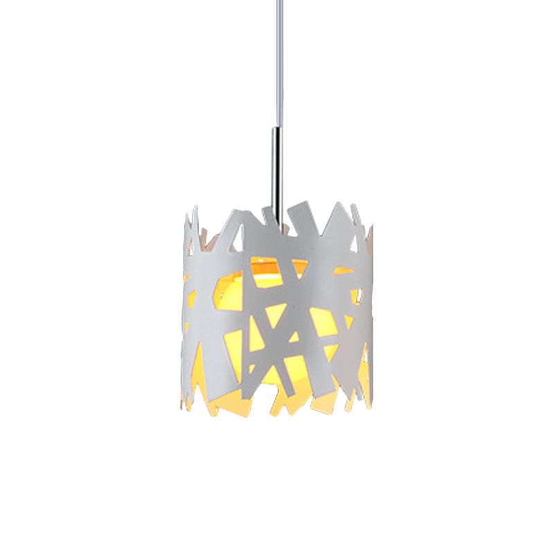 Iron Cylinder Cage Drop Pendant Light Modern 1 Bulb White Finish Ceiling Suspension Lamp