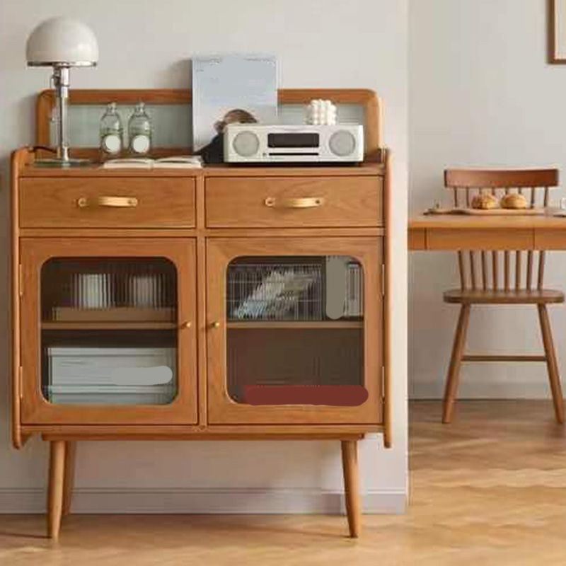 Modern 2-drawer Dining Server Brown Sideboard with Glass Door