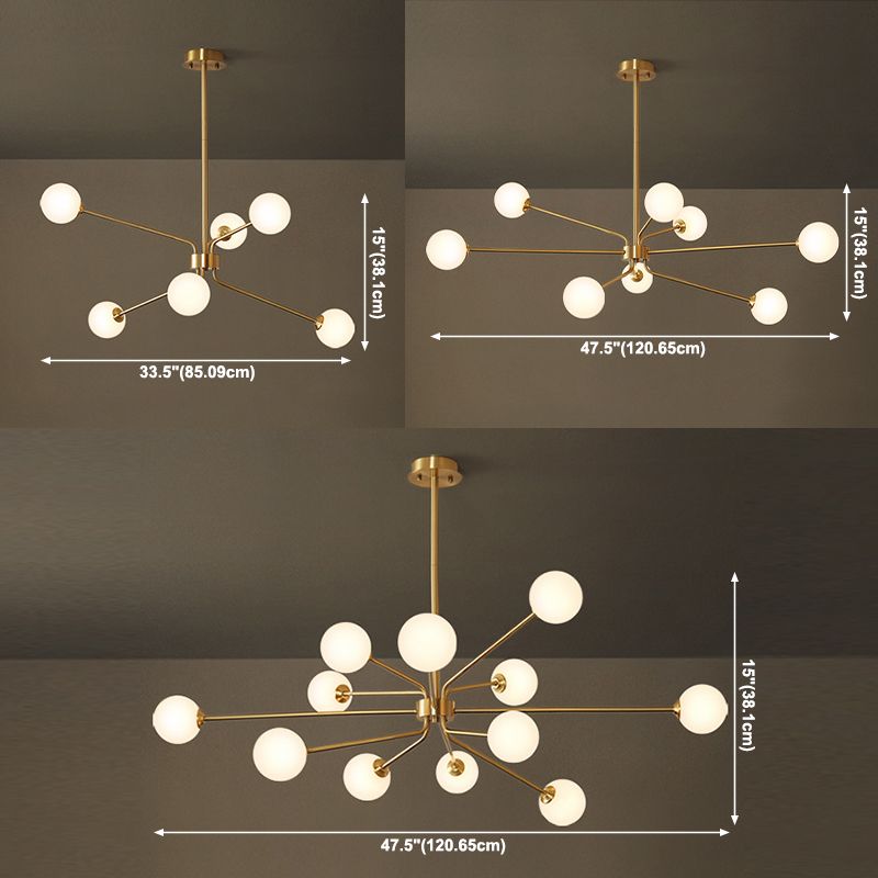 Contemporary Glass Chandelier Gold Multi Head Pendant Lighting Fixtures for Bedroom