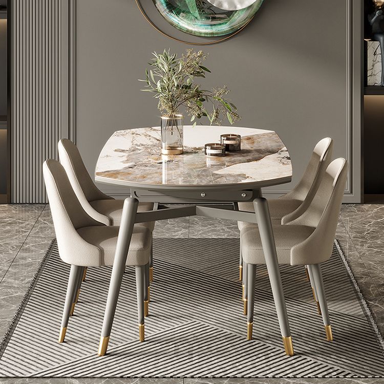 Modern Gray Round Shape Table Sintered Stone Kitchen Dining Table with 4 Legs Base
