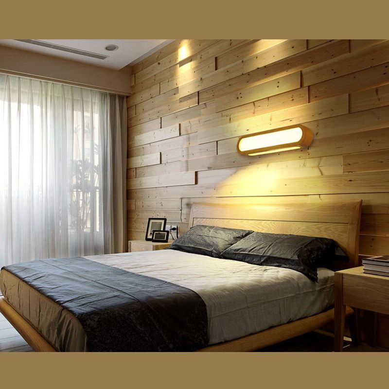Langwerpige badkamer ijdelheid spiegellamp houten led LED Noordse wandmontage licht in beige