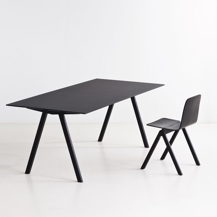 Rectangle Minimalist Dining Table Two-Color Fixed Table with Solid Wood