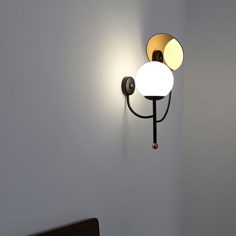 Gold/Black Global Wall Sconce Retro 1 Light Matte White Glass Wall Light Fixture with Reflector