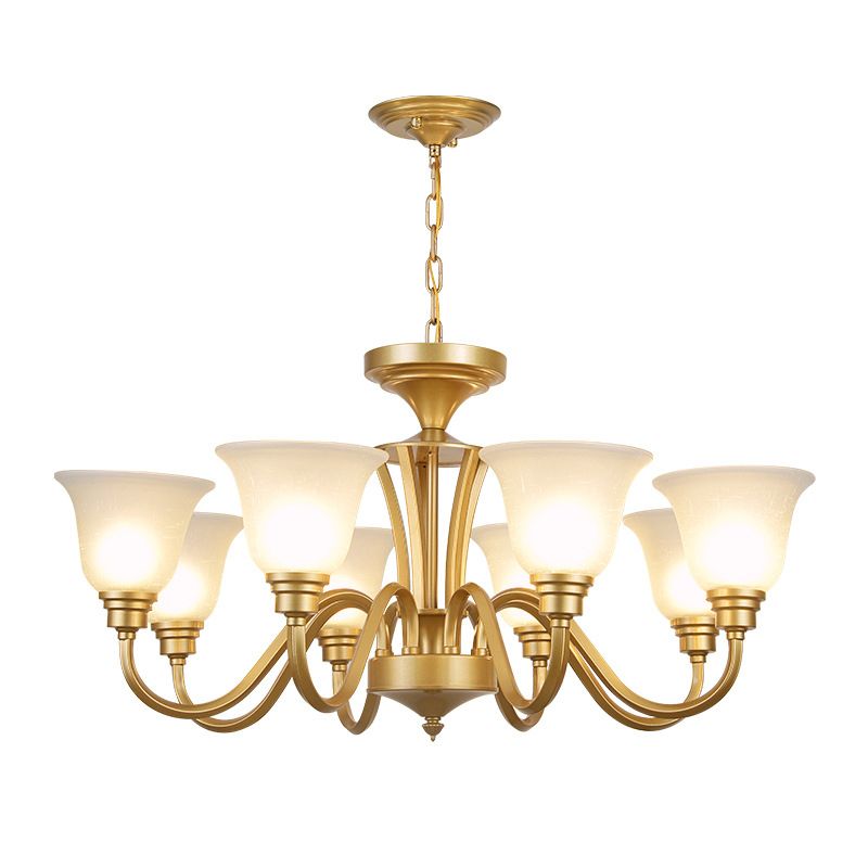 Sputnik Metal Chandelier Lighting Vintage 3/5/6 Bulbes Plafond salon Pendant en or avec nuance en verre blanche évasée