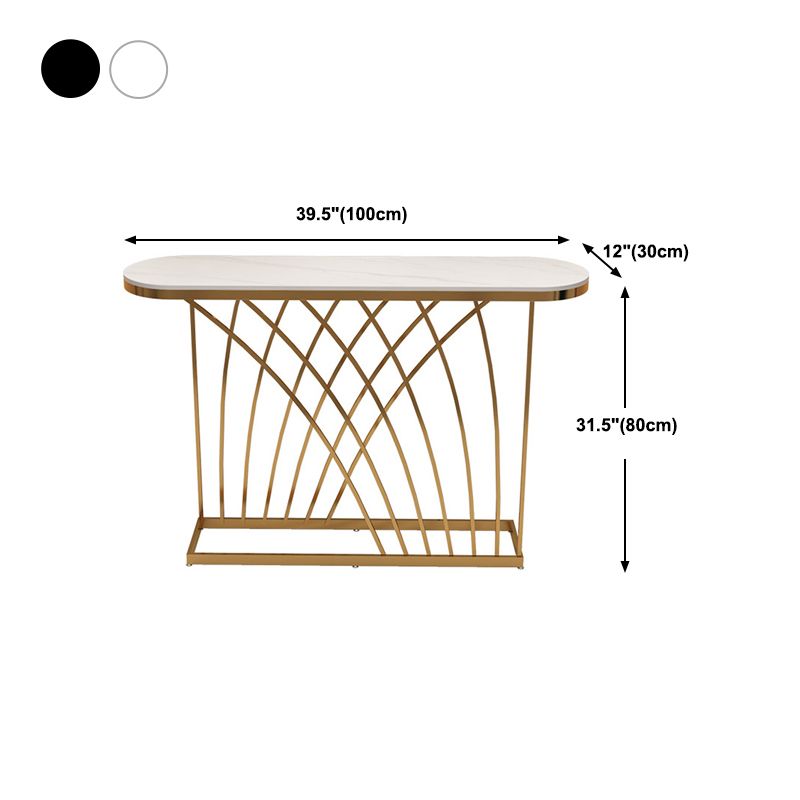 Glam Stone Console Sofa Table Oval Console Accent Table for Hall