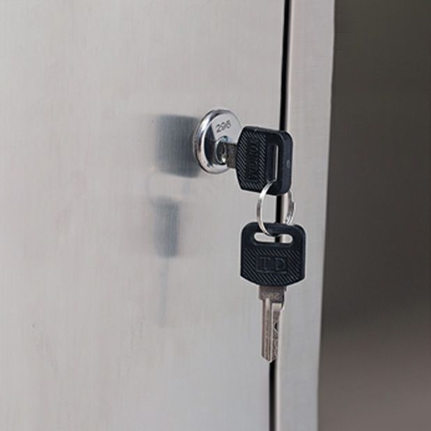 Silver Storage Cabinet with Hinged Doors Contemporary Steel Indoor Cabinet