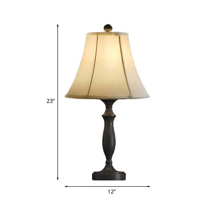 Trumpet Shade Bedside Nightstand Light Rural Fabric Single-Bulb Black Table Lighting