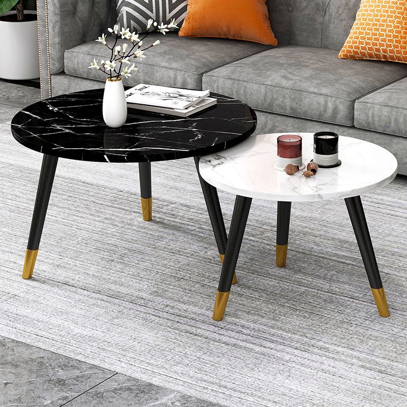 Contemporary Round Coffee Table with 3 Metal Legs and Wooden Top