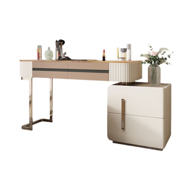 Glam Wood Makeup Vanity Desk Glass Top 4 Drawer Dressing Table