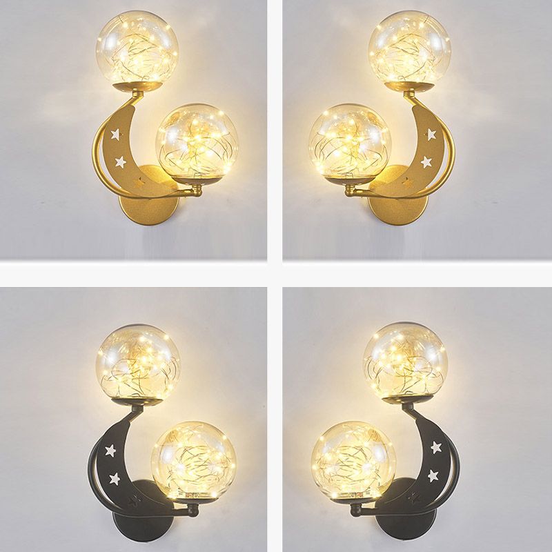 Modern Creative LED Wall Sconce Wrought Iron Globe Wall Lamp with Clear Glass Shade