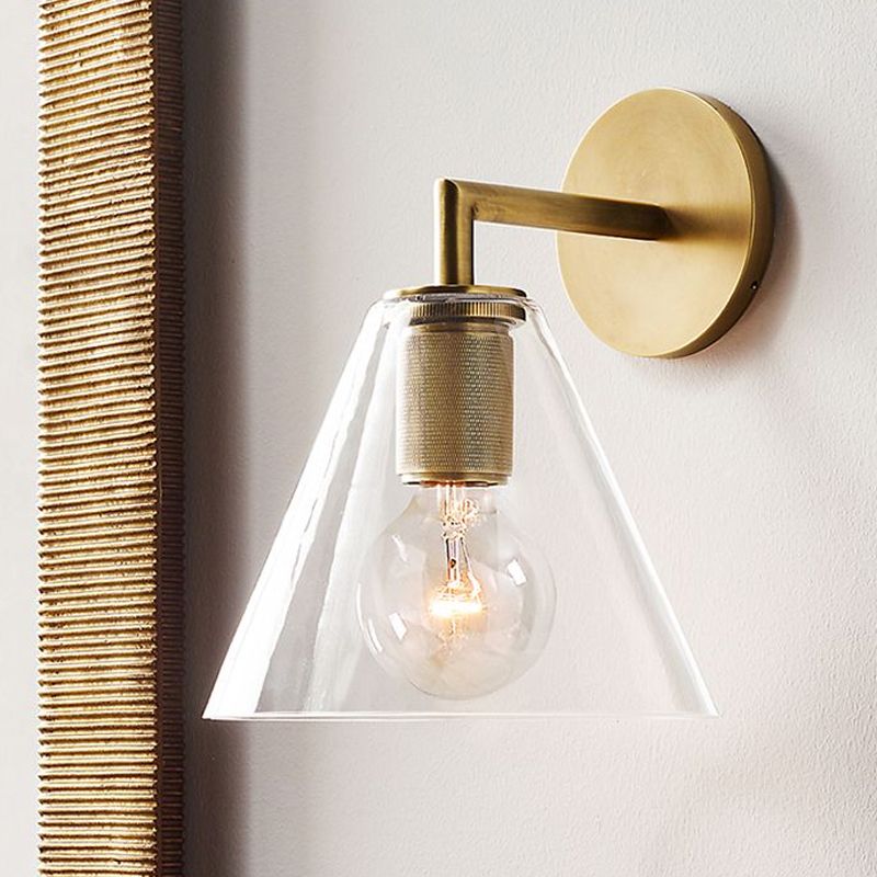1 Light Wall Light Industrial Style Cone Shade Glass Wall Light Sconce