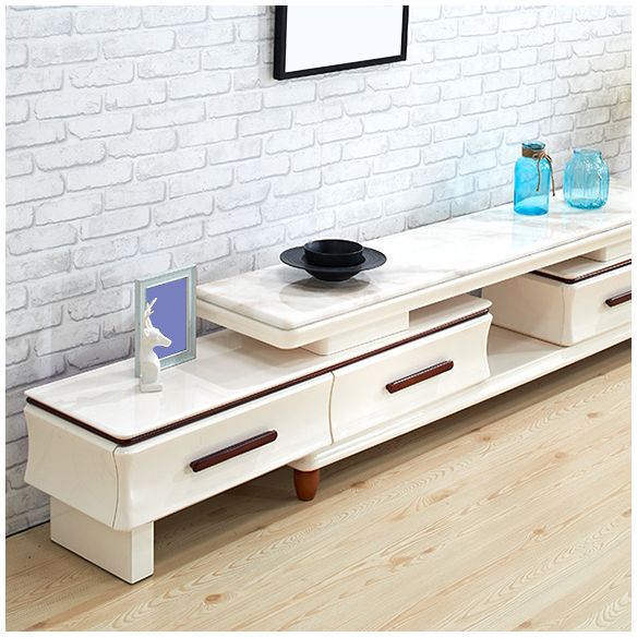 Contemporary TV Media Console Stone Stand Console with 4 Drawers